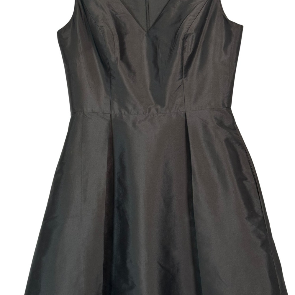 Alfred Sung Midi Dress High Low V-Neck Pleated Pocket Black‎ 12 Dupioni Satin - Picture 6 of 11